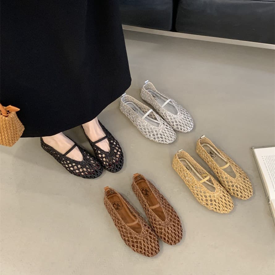 2025 Summer New Unique Design Mesh Breathable Fisherman Shoes Comfortable Woven Hollow Flat Shoes