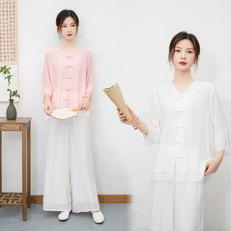 2024 summer new retro ethnic style linen Zen-inspired yoga wear, tea dress, practice clothing, cardigan two-piece set for women
