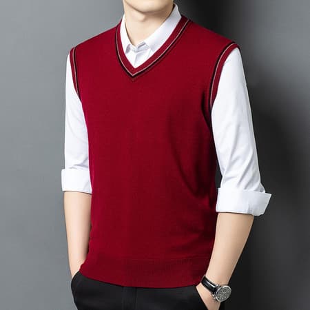 Autumn/Winter Men's V-neck Vest, New Style, Solid Color, Knitted Sleeveless Sweater Vest for Middle-Aged Men (MQ031 PY20)
