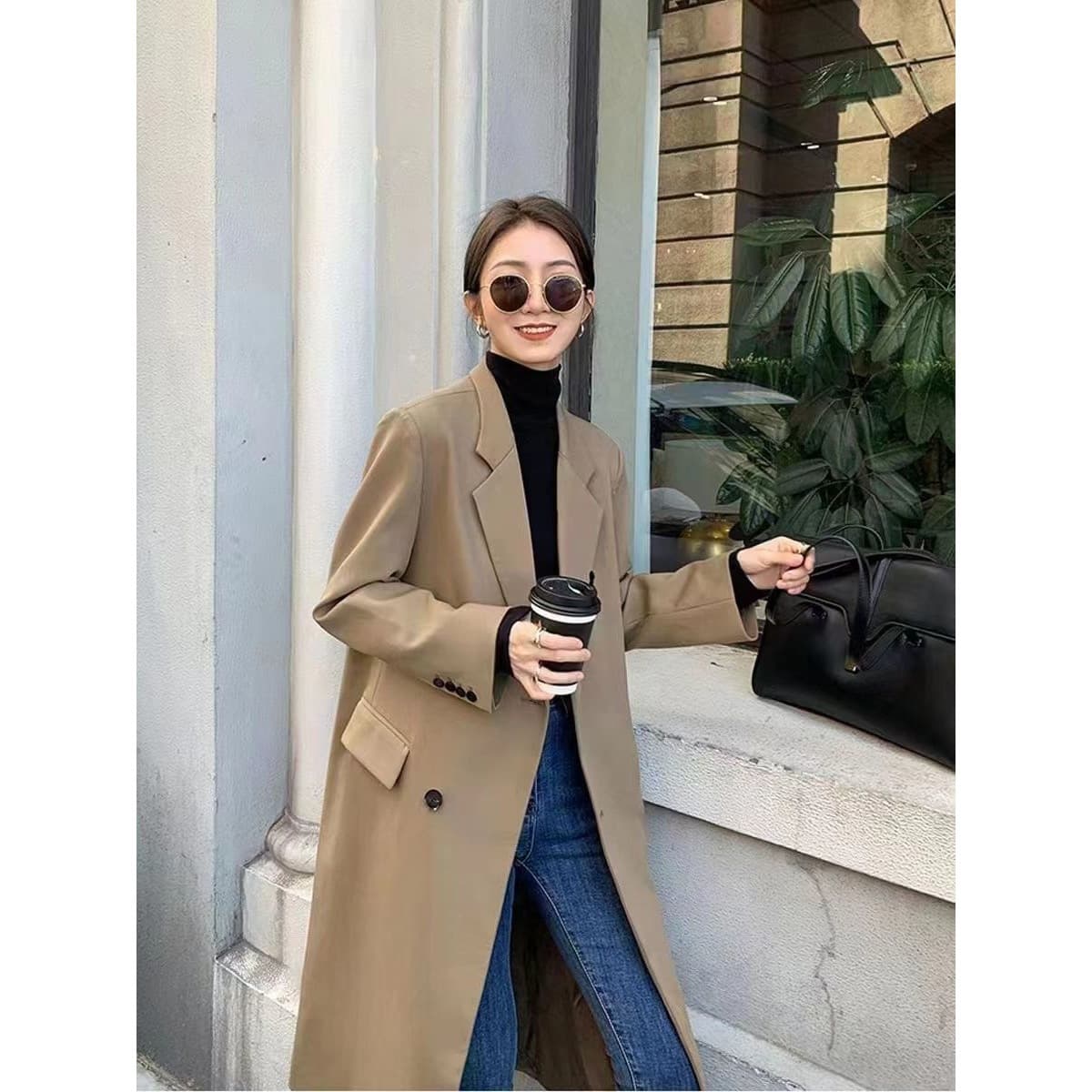 Long Blazer Jacket for Women Spring Autumn Korean Style Loose Single-Breasted Trench Coat High-End Casual Suit Coat