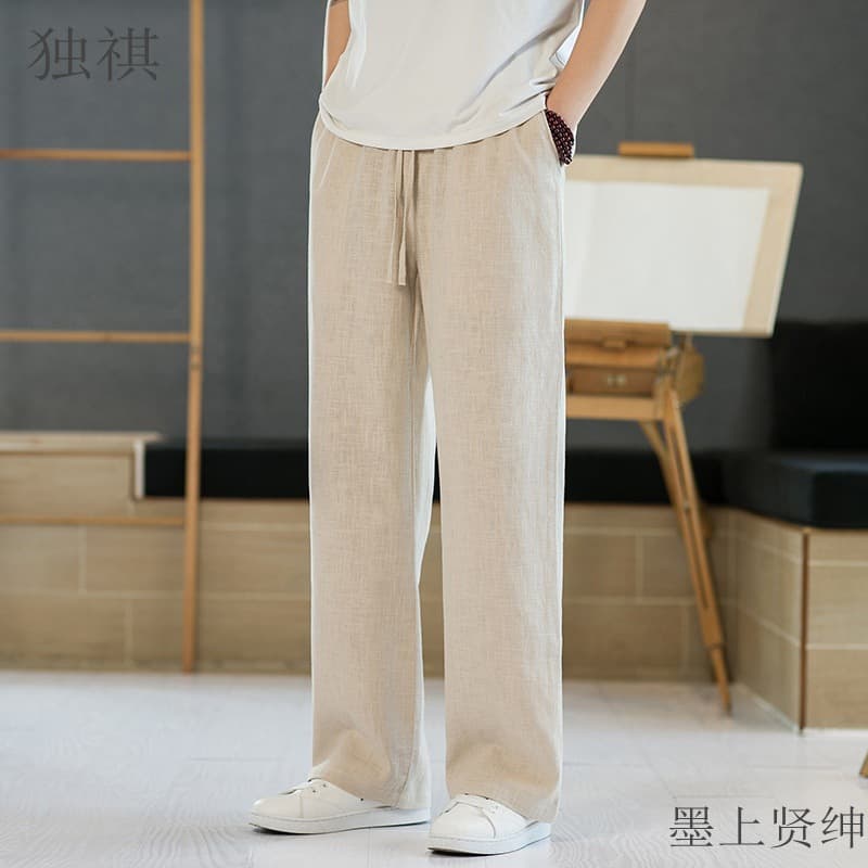 Linen Pants Men's Summer Thin Loose Straight Pants Drapey Wide-Leg Pants Cotton and Linen Pants Casual Pants Plus Size Men's Pants