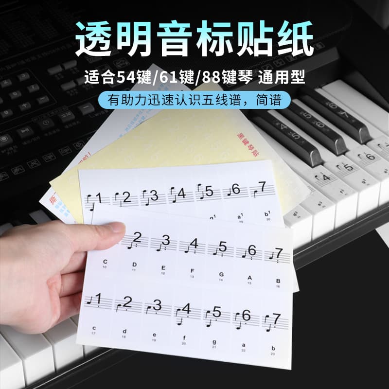 Piano Stickers 88-Key Transparent for 61/54 Key Electronic Keyboard, Phonetic and Music Notation Stickers, No Glue Required for Beginners