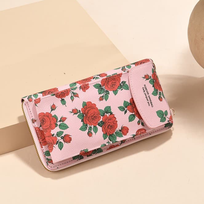 Literary retro print vertical mobile phone bag, sweet and fashionable multi-layer card slot wallet, can be worn crossbody, single shoulder small square bag for women