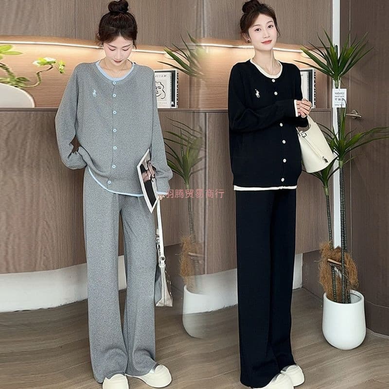 New Maternity Autumn Collection, Fashionable Casual Two-Piece Sweater Set, Knit Pants for Spring and Autumn