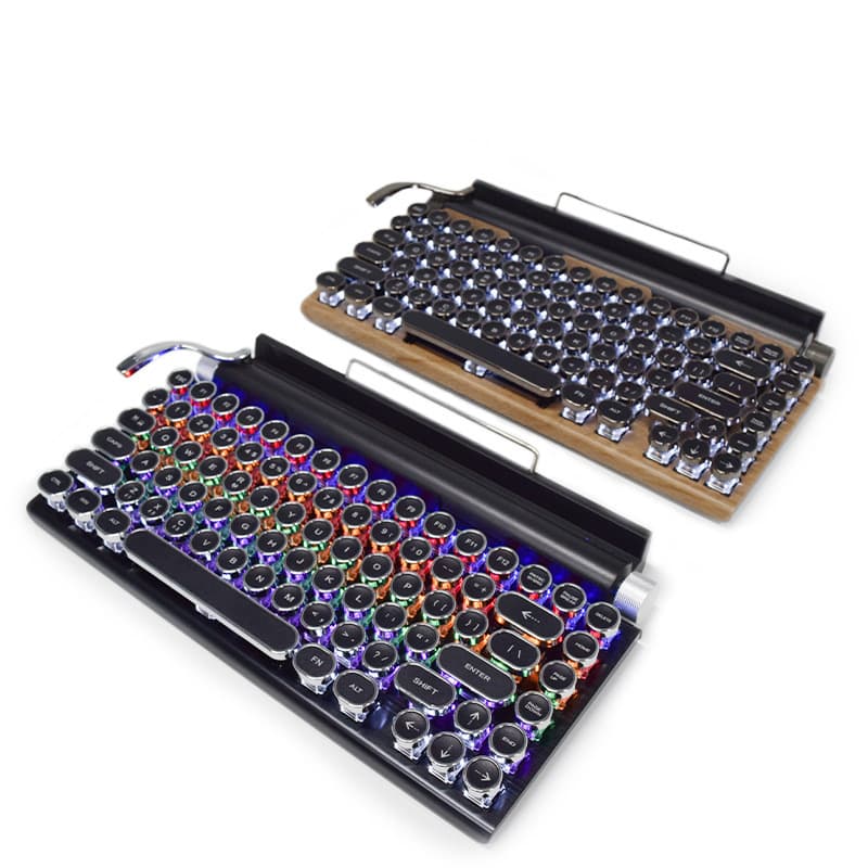 Vintage Punk Style Mechanical Keyboard Wired Wireless Bluetooth Gaming Keyboard For Esports Internet Cafes Blue Switch