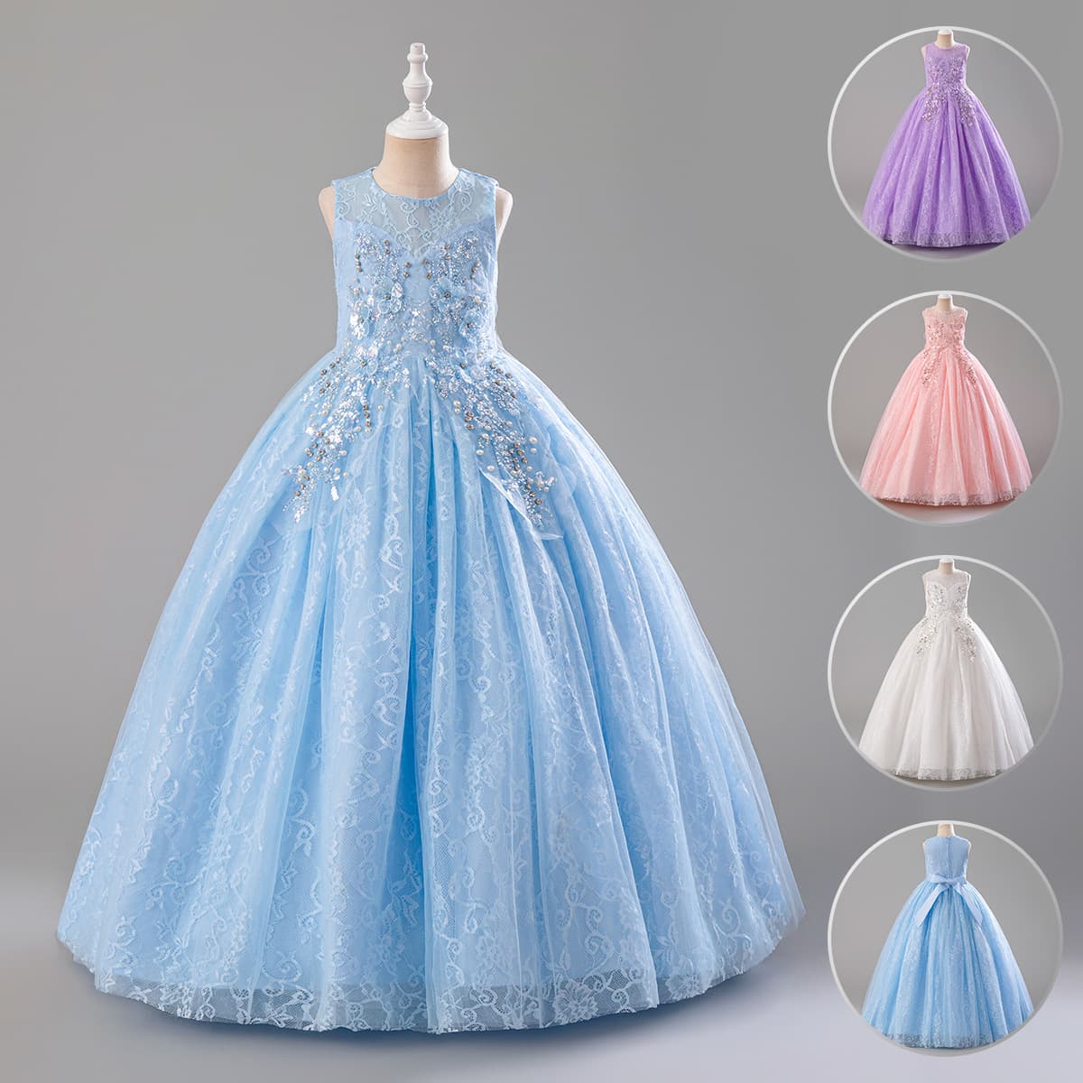 Children's evening dress, female princess, European and American back-to-school festival performance, big flower girl, cross-border wedding dress, net puff dress