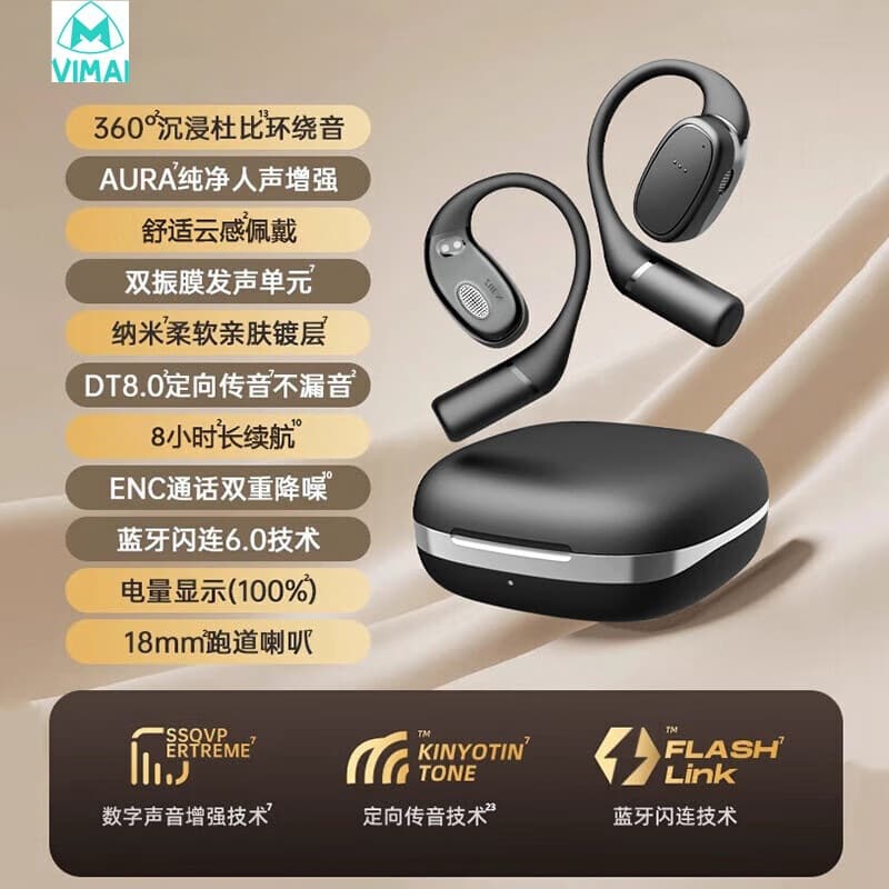 OWS Open-Ear Bluetooth Earphones New Model with Ultra-Long Battery Life, Gaming Non-In-Ear Sports Wireless Pain-Free Noise Cancellation E-Sports