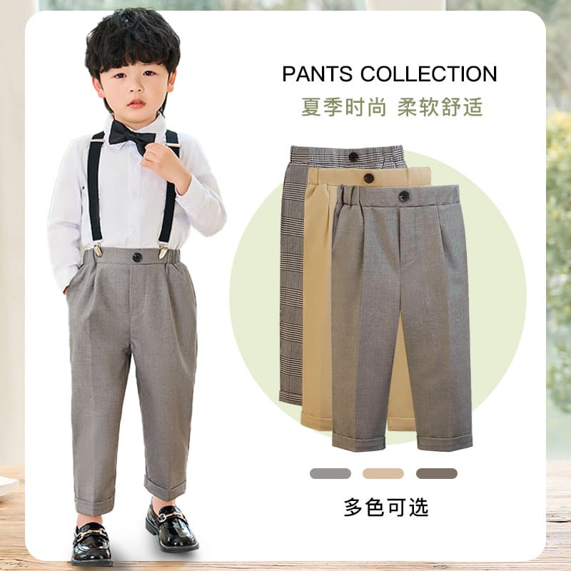 Children's suit trousers, boys' solid color Korean suit trousers, spring and autumn casual striped trousers, school trousers for elementary and middle school students