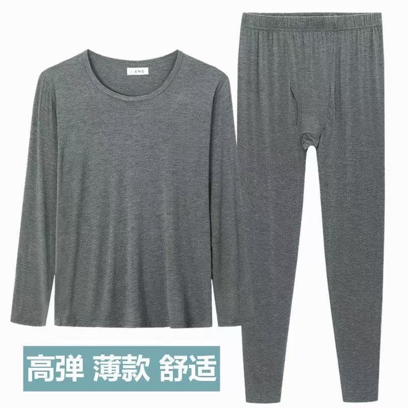 Men's Autumn Clothes and Pants Set Modal Thin Thermal Underwear Set, Large Size Slim Fit Base Layer Cotton Sweater Autumn and Winter