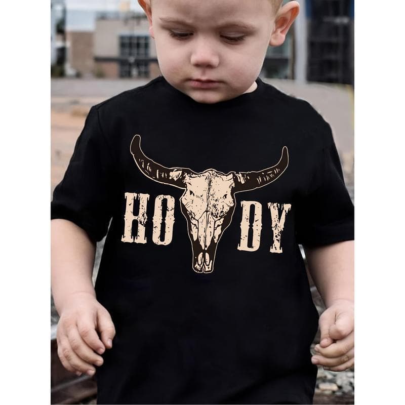 EU Size Cross-Border Cotton Boys' "The Real Men HODY" Graphic Tee - 100% Cotton