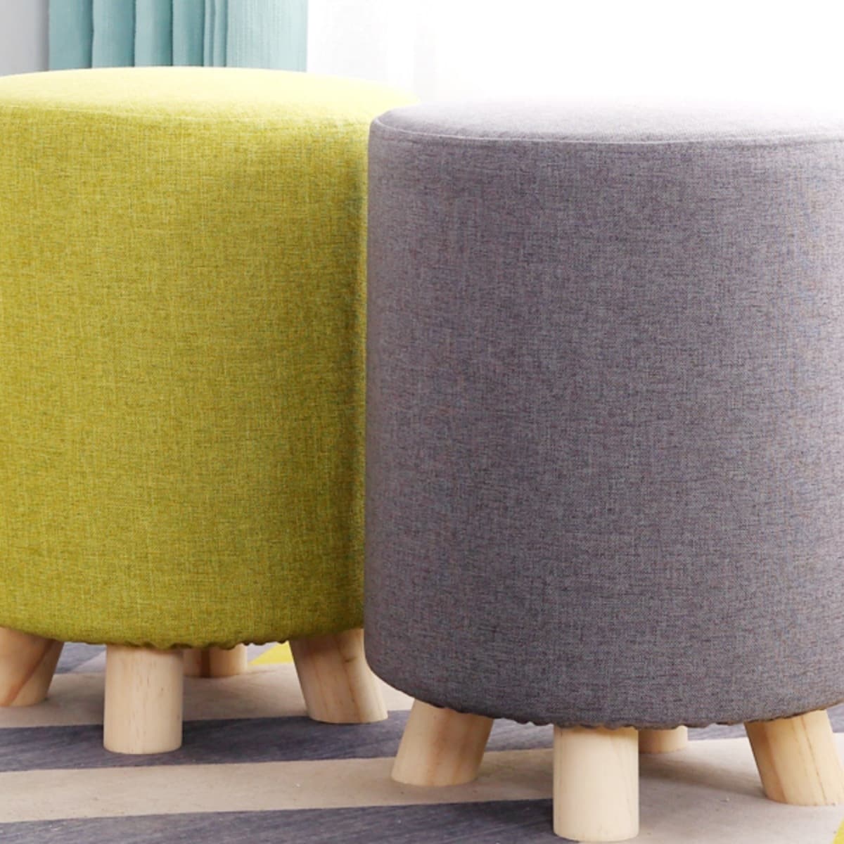 Solid Wood Round Stool, Simple Modern Pouf, Fitting Room Stool, Fabric Coffee Table Low Stool, Vanity Stool, Chair, Living Room Sofa Stool
