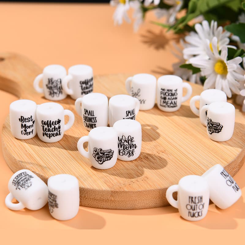 New cross-border silicone beads baby teether loose beads printed DIY silicone cup accessories in stock wholesale