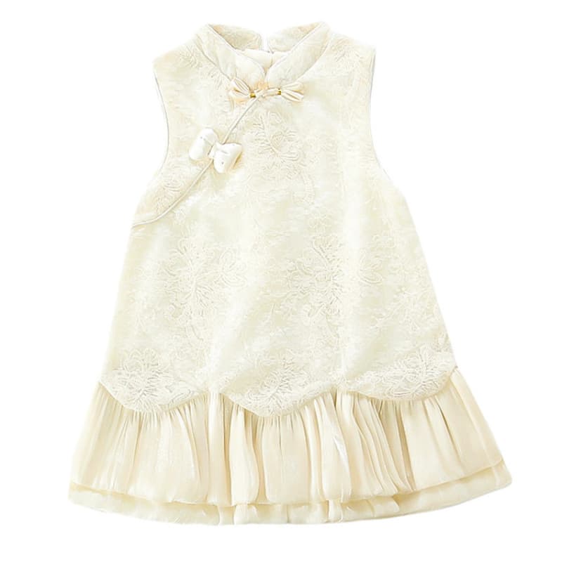 Q Girls' Budding Flower Cheongsam Dress for Toddlers and Young Children, Sizes 7-11