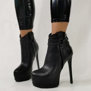 Overseas Black Fashion Stiletto Platform Sexy Banquet Drag Queen Large Size 46 Women's Ankle Boots
