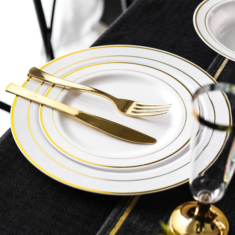 7.5-inch 9-inch 10.25-inch disposable plastic gilt edge dinner plate Western plate steak salad plate porcelain white round plate