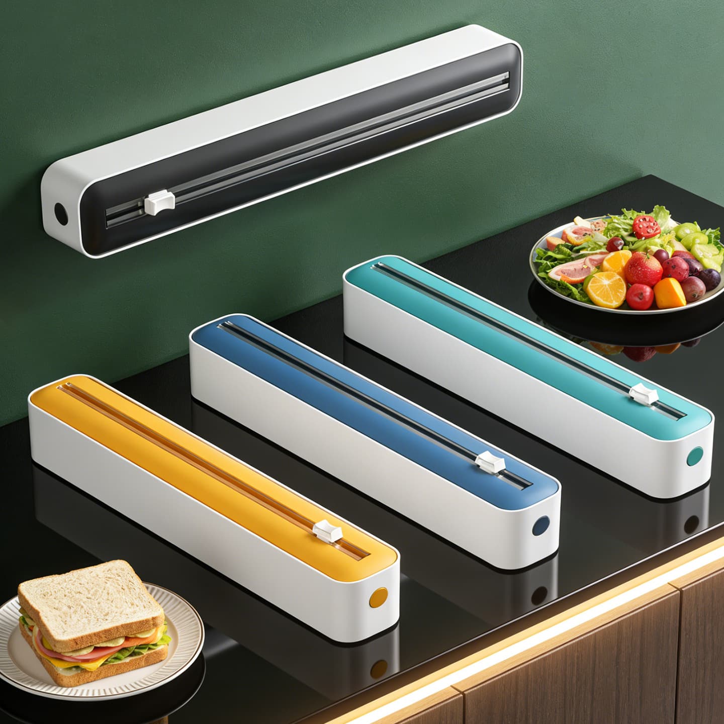 Plastic Wrap Cutter for Baking Foil, Dual-Direction Sliding Blade Cutting Box, Home Magnetic Wall-Mounted Storage Box and Rack