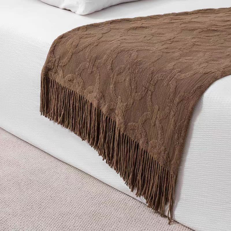 American Retro Style Knit Bed Runner Bed Flag Throw Blanket Sofa Leisure Decoration Cover Long Nordic Minimalist Brown