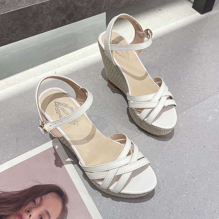 Wedge Heel Sandals Women 2022 Summer New Comfortable Platform Thick Sole Waterproof Platform High Heel Peep Toe Women's Shoes Export Large Size