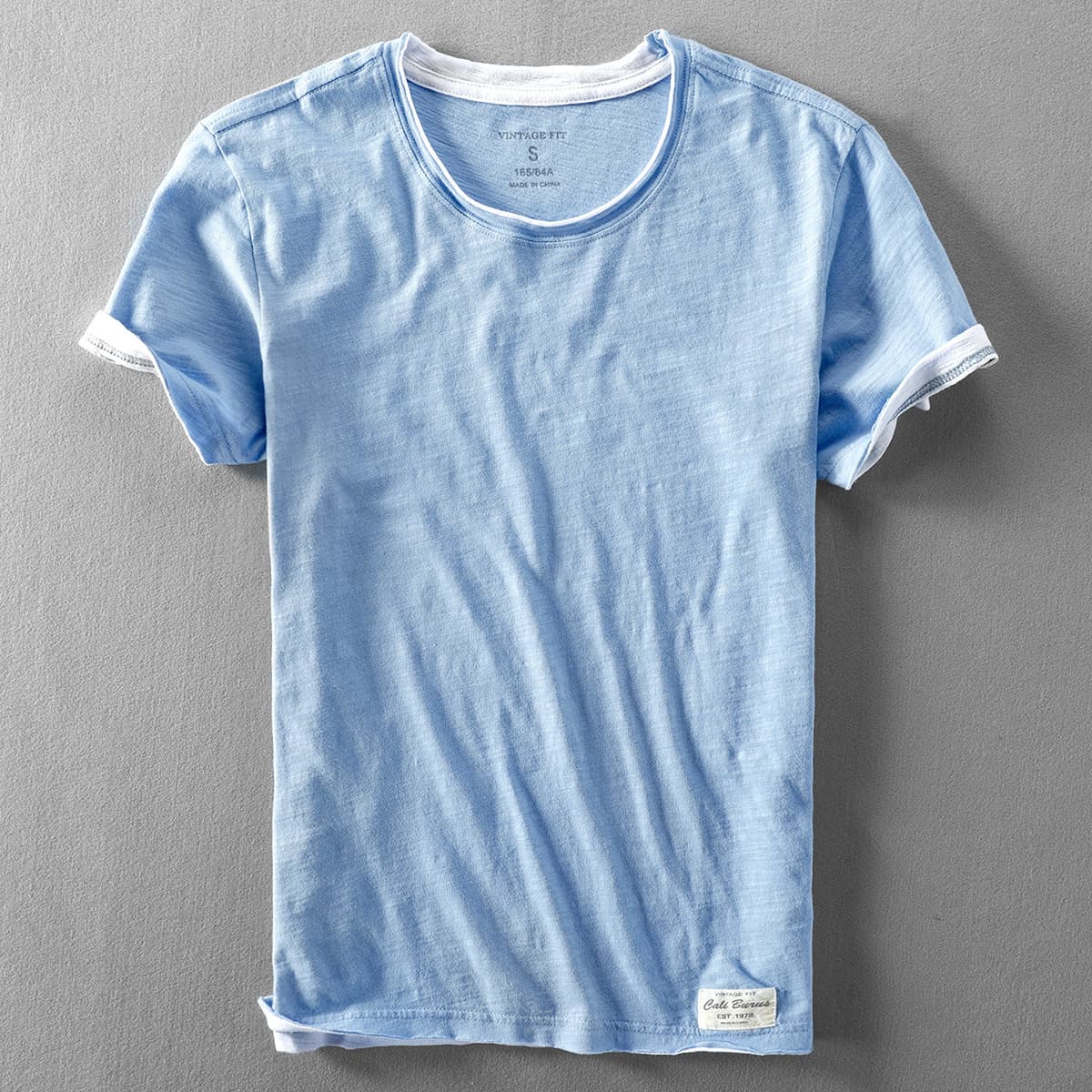 Men's cotton T-shirt summer new casual thin cotton washed distressed short-sleeved T-shirt base layer - rain