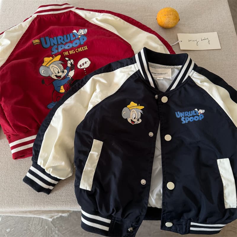 Kids Jacket 2026 Spring New Arrival Boys Girls Cartoon Print Baseball Jacket Baby V-Neck Coat
