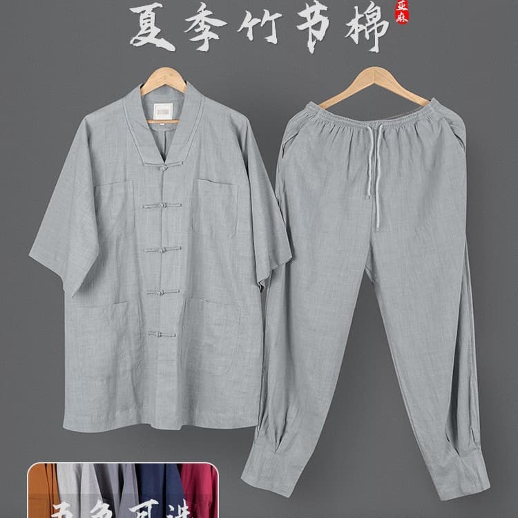 Dixi Spring/Summer Monk Robe Thin Short-Sleeved Leggings, Unisex Pure Cotton Short Robe Monk Robe with Mid-Length and Three-Quarter Sleeves