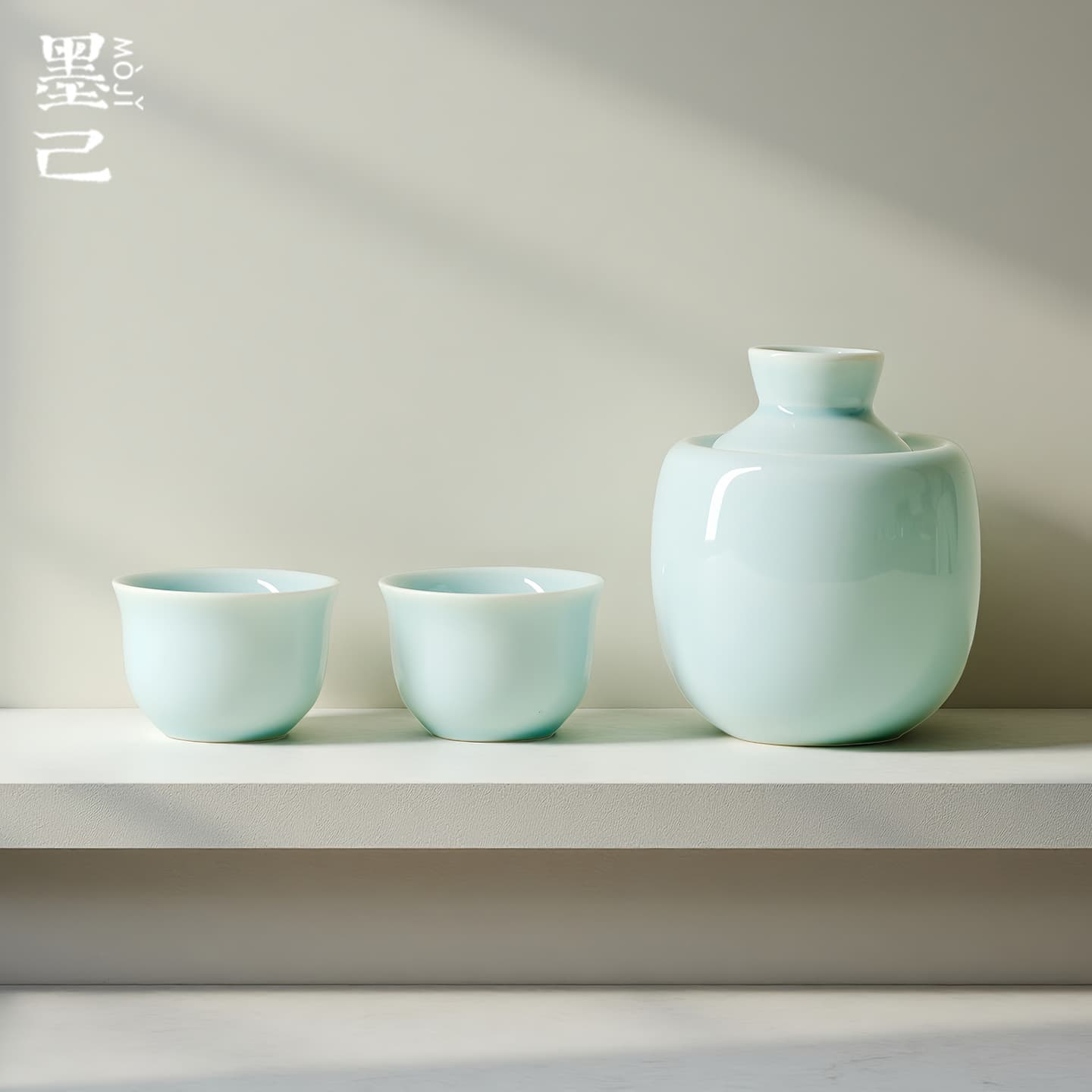 Moji Celadon Sky Blue Wine Warmer, Ceramic Heating Jug for Home Use, Yellow and Clear Spirits Set Clearance