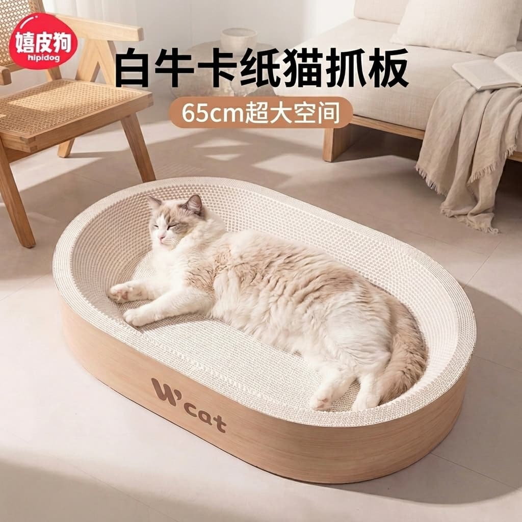 White Cowhide Cat Scratching Board, Cat Nest, Wear-Resistant, Non-Shedding Cat Claw Board, Wood Pulp Paper, Large Size, Cat Scratcher, Cat Toy
