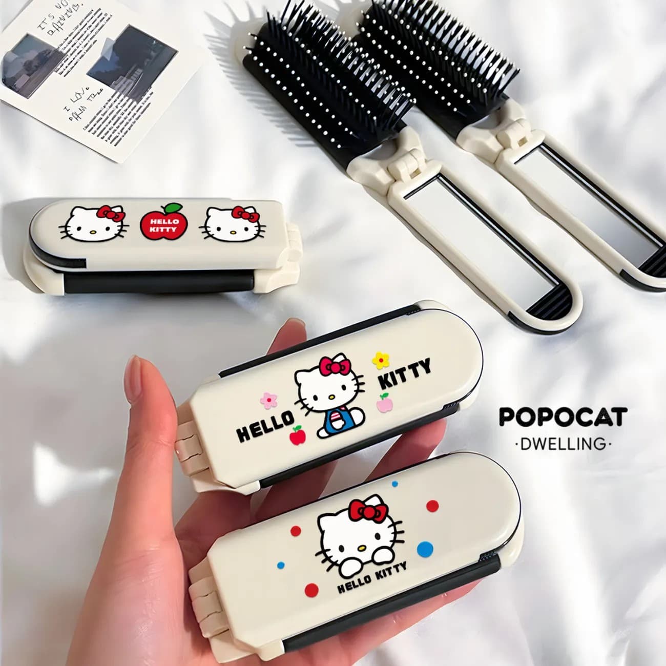 Hello Kitty Air Cushion Comb Cute Portable Bangs Comb Folding Pocket Small Comb With Mirror Integrated Air Bag Comb