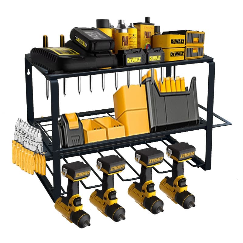 Amazon 2-tier, 4-slot wall-mounted heavy-duty metal electric drill tool rack/tool organizer suitable for garages and workshops