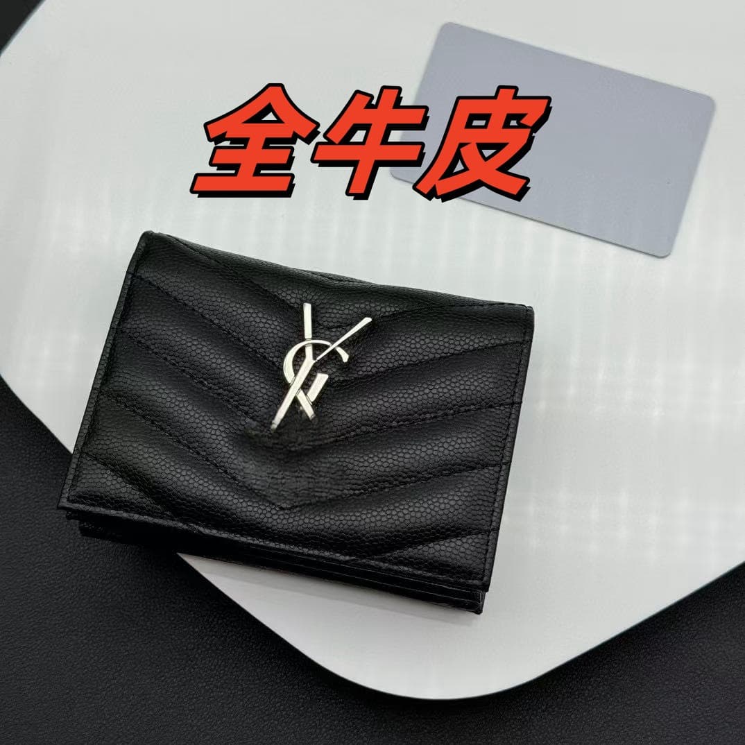 High-Quality Short Wallet for Men And Women Top-Layer Cowhide Leather Bifold Coin Purse Caviar Card Holder Diamond Grid Yang Sheng Lin