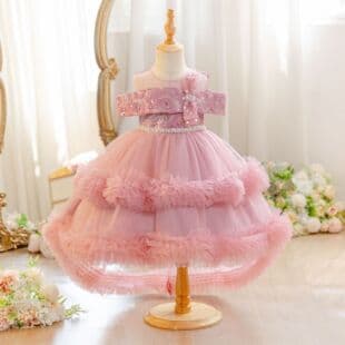 New Children's One-Shoulder Dress with Sequins and Train for Girls, Princess Dress for Kids, Baby Dress