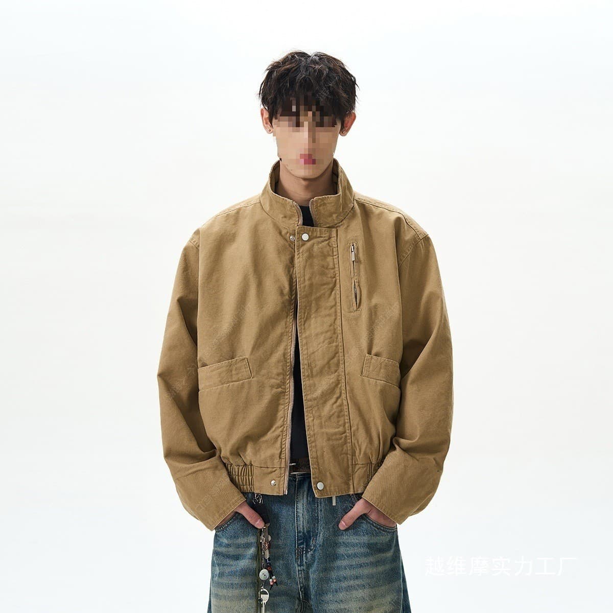 Stand collar bomber jacket men's spring and autumn new American retro loose short Barn style work jacket top