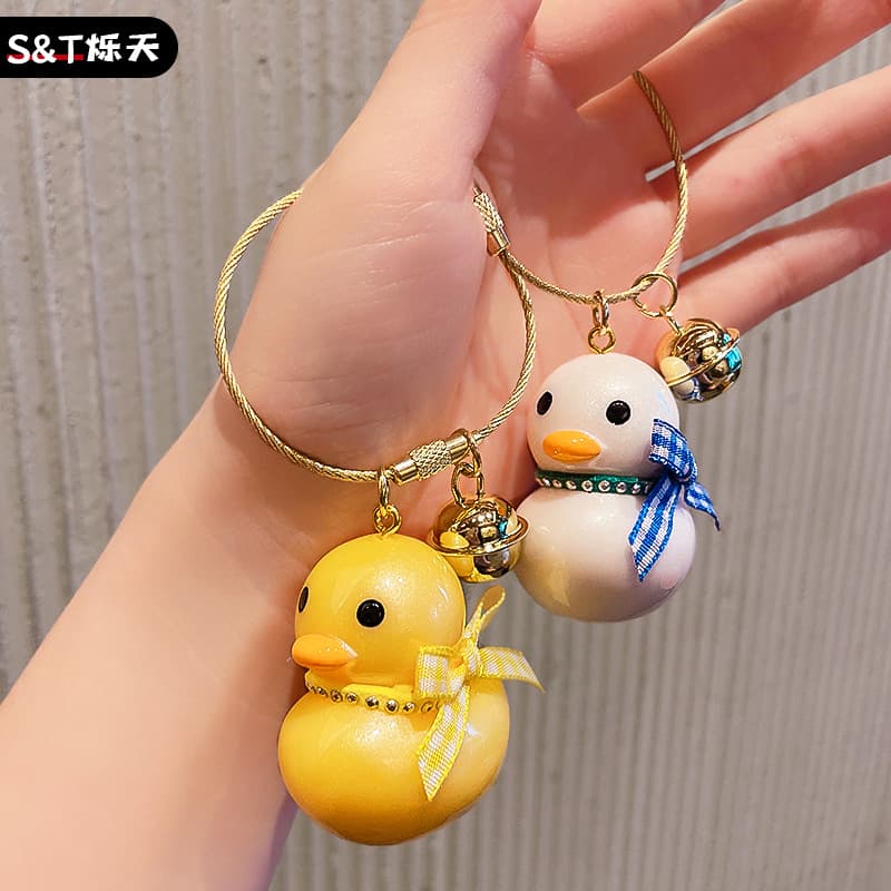 Wire Ring Acrylic Little Yellow Duck Keychain Cartoon Key Chain Women's Car Pendant Small Gift Keychain Pendant