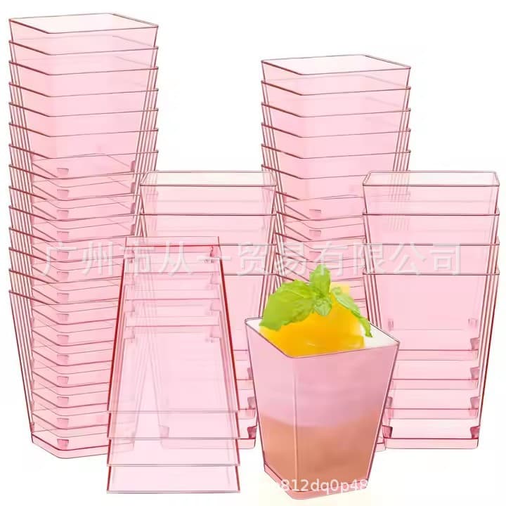 5oz pink plastic parfait cup with spoon dessert stemware appetizer cup party mousse pudding ice cream