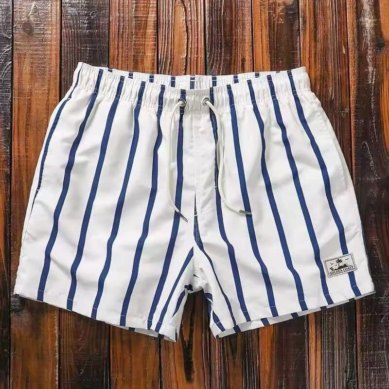 Summer Striped Beach Shorts for Men Quick-Dry Seaside Vacation Anti-Embarrassment Loose Swim Shorts