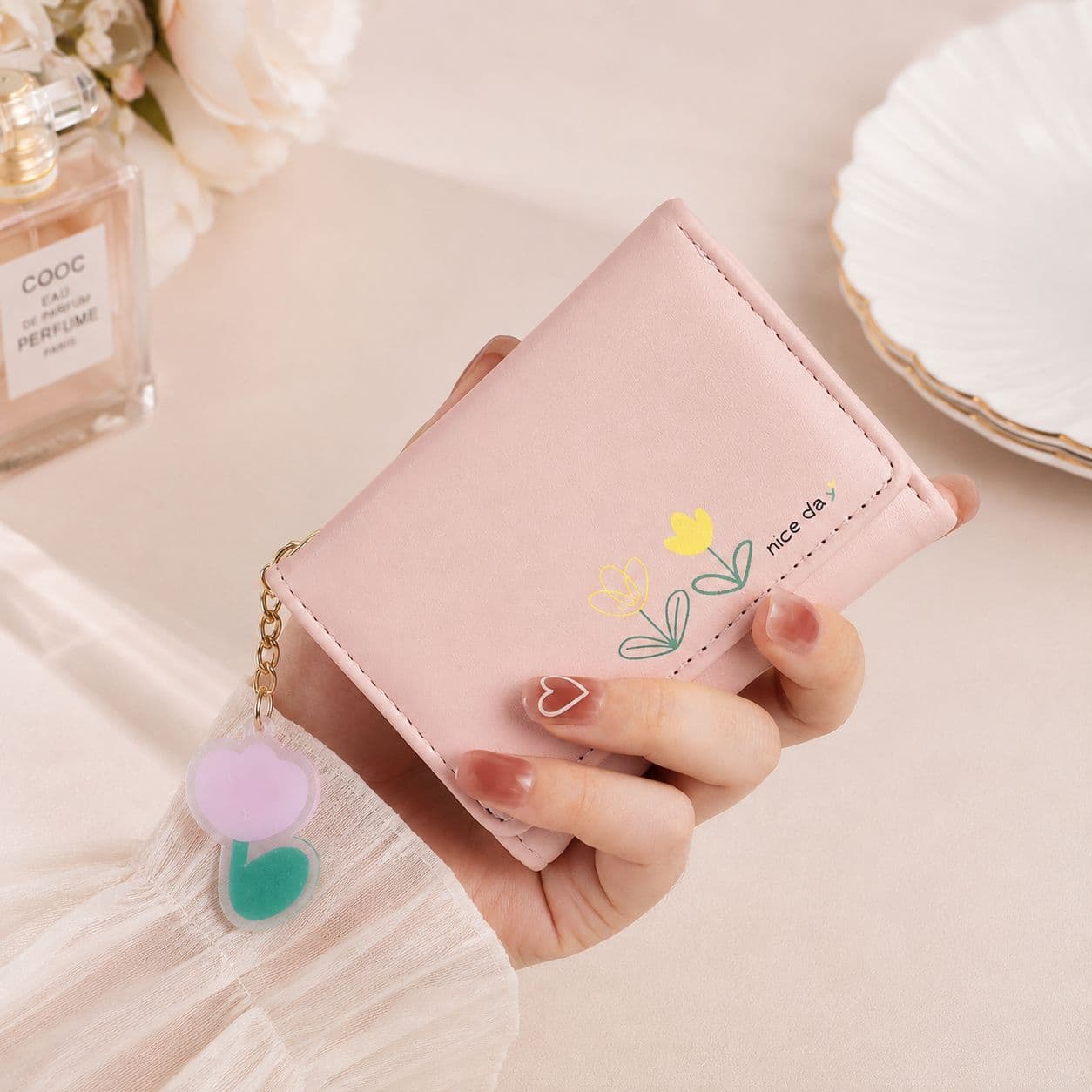 Mini ins style ladies PU leather short wallet multi-card slot coin purse bifold wallet cute student card holder