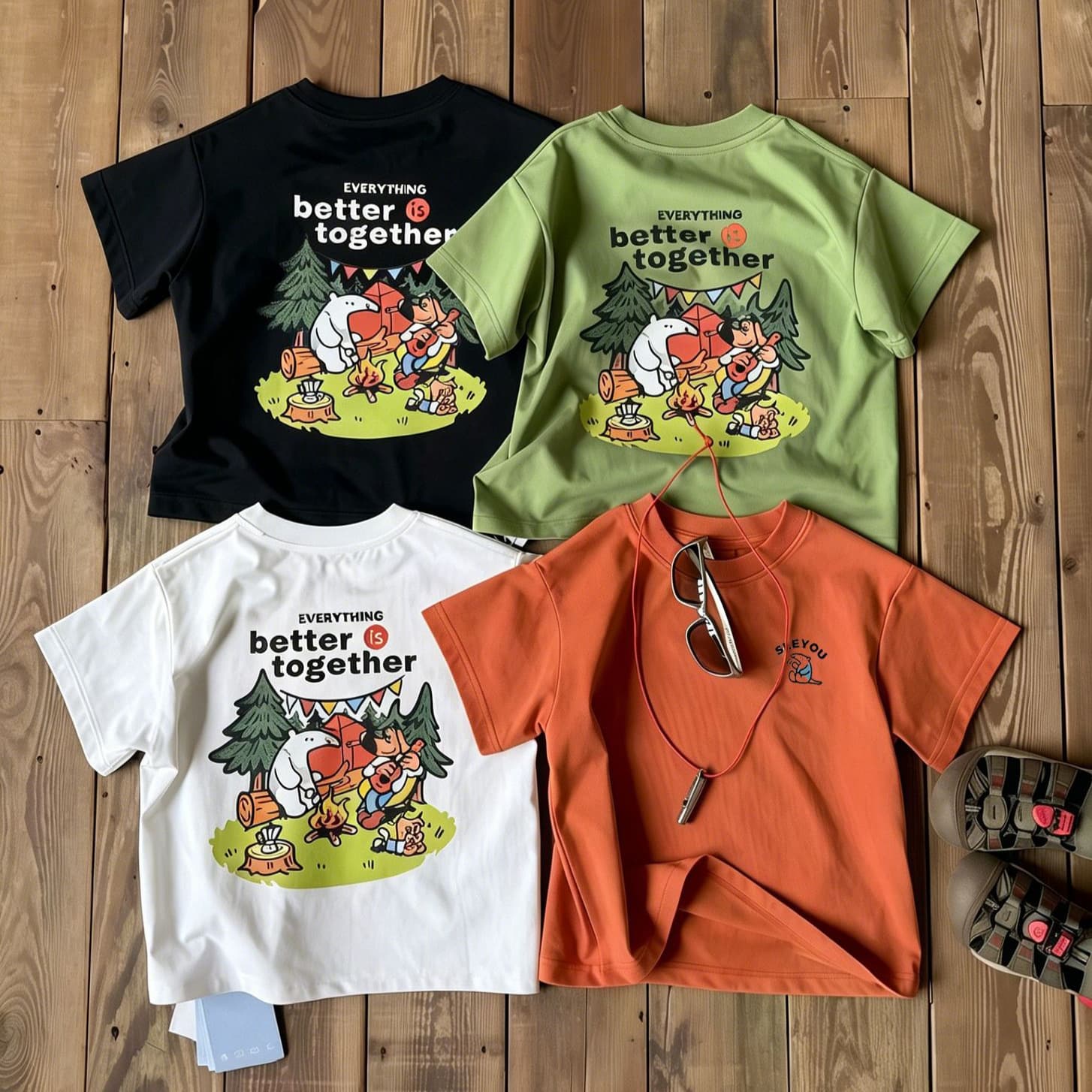 Japanese-style family matching T-shirt short sleeve mother-daughter and father-son outfit trendy cartoon top for kids
