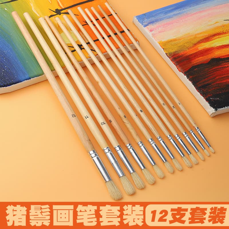 Artistic Long Handle round Peak Badger Hair Oil Painting Brush Watercolor Brush Color Brush Acrylic Painting Material Wooden