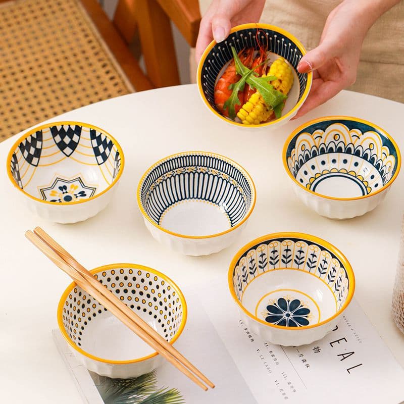 4.5inch Ceramic Bowl Rice Bowl Scandinavian Tableware Embossed Bowl Home Creative Stylish Small Bowl Rice Bowl Porridge Bowl