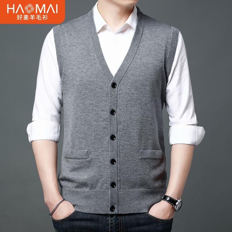 Middle-Aged Wool Blend Vest Men's Cardigan Fashion Casual Knit Layering Dad's Vest Top Sweater