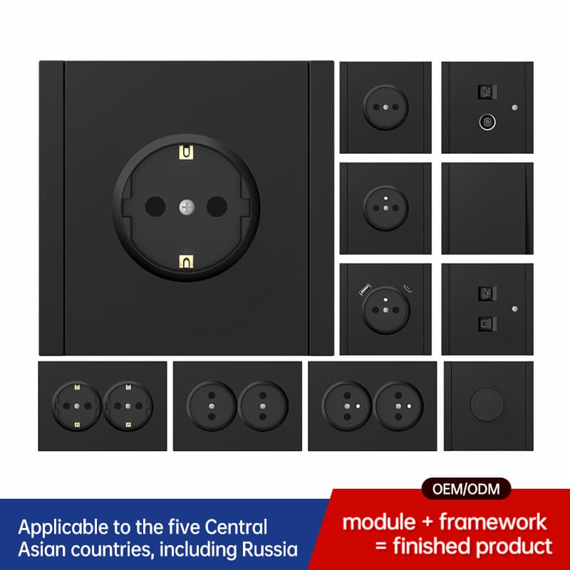 European standard wall switch socket black wall socket German socket CE European standard switch16A 250V