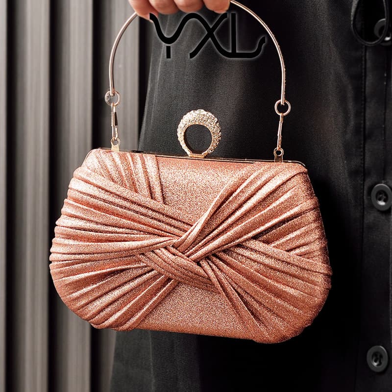 Strictly Selected Cross-Border Oushang Fashion Evening Bag Bow Party Bag Pleated Women's Evening Dress Bag Red Bride Bag