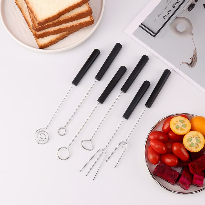 Stainless Steel Cheese Chocolate Fondue Fork 6-Piece Set with Plastic Handle Cooking Dipping Spoon Chocolate Fork Spoon Set
