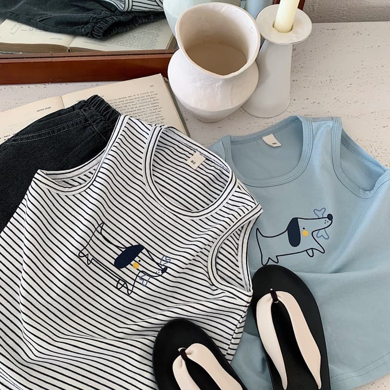 Boys Summer Clothes Cool Breathable Pure Cotton Kids Vest Baby Boys Girls A-Class Cartoon Undershirt Vest Blue