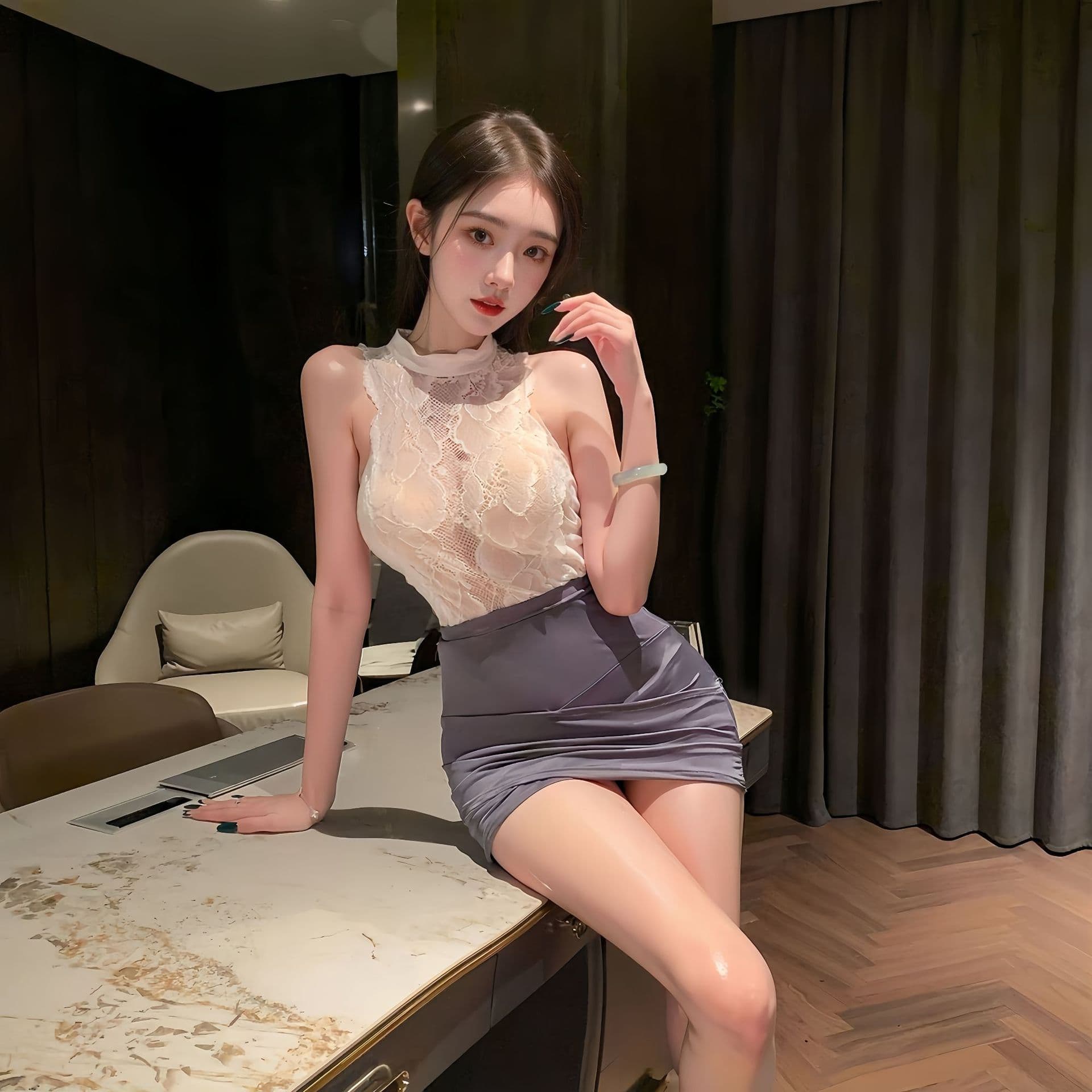 Night Fun Sexy Lingerie QQNY Pure Desire Style Secretary Lace Sleepwear Women's Hip Skirt Uniform Set