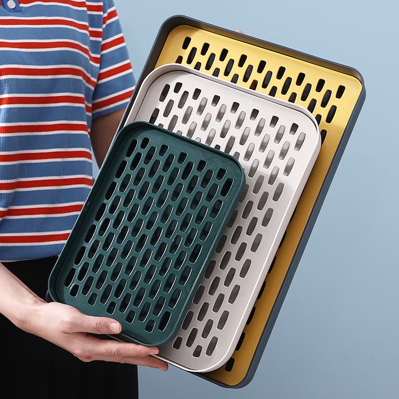 Thickened Double Layer Plastic Creative Long Rectangle Tea Tray Multi-Function Cup Holder Cup Draining Tray Home Decor