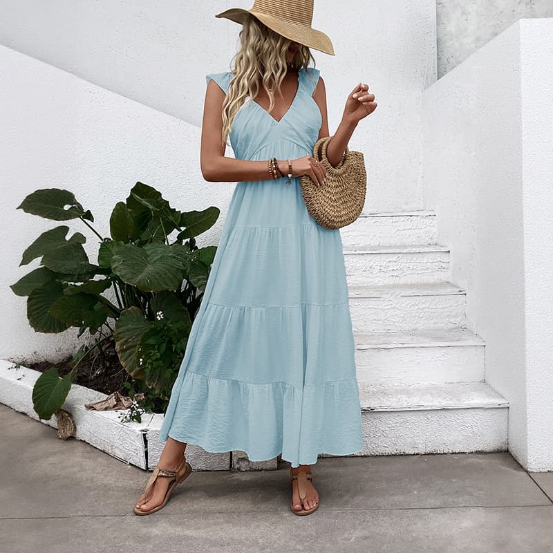 2026 New Hot-selling European and American Cross-border Simple Resort Style Long Dress with Strap Sleeveless V-neck White Dress for Women