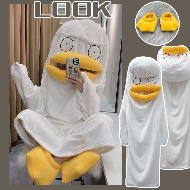 Elizabeth Pajamas Autumn and Winter Duck One-Piece Funny Men and Women Cute Cartoon Coral Velvet Couple Pajamas Sleeping Bag