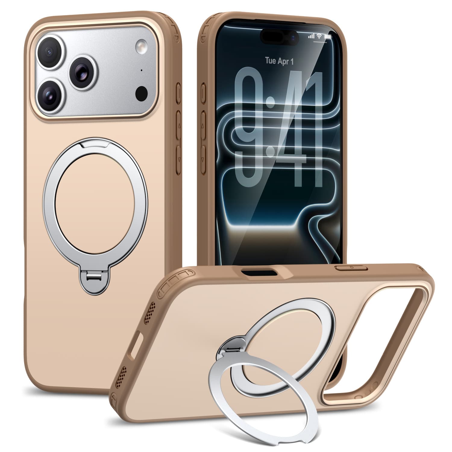 Cross-border compatible Apple 17 Pro Max phone case with magnetic rotating pivot stand, iPhone 16 drop-proof 15 protection
