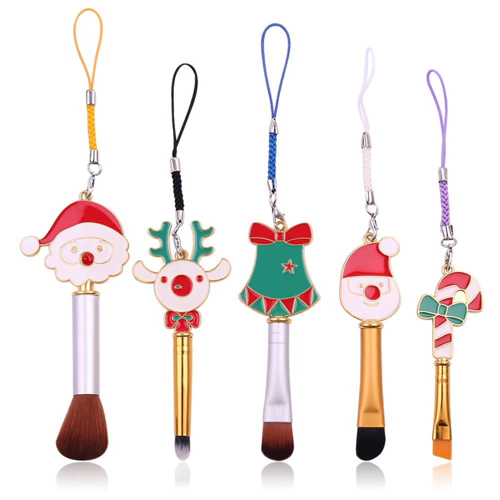 Cross-Border Christmas Style Portable Lanyard Makeup Brush Set Mini Cute Children's Set Brush Christmas Gift